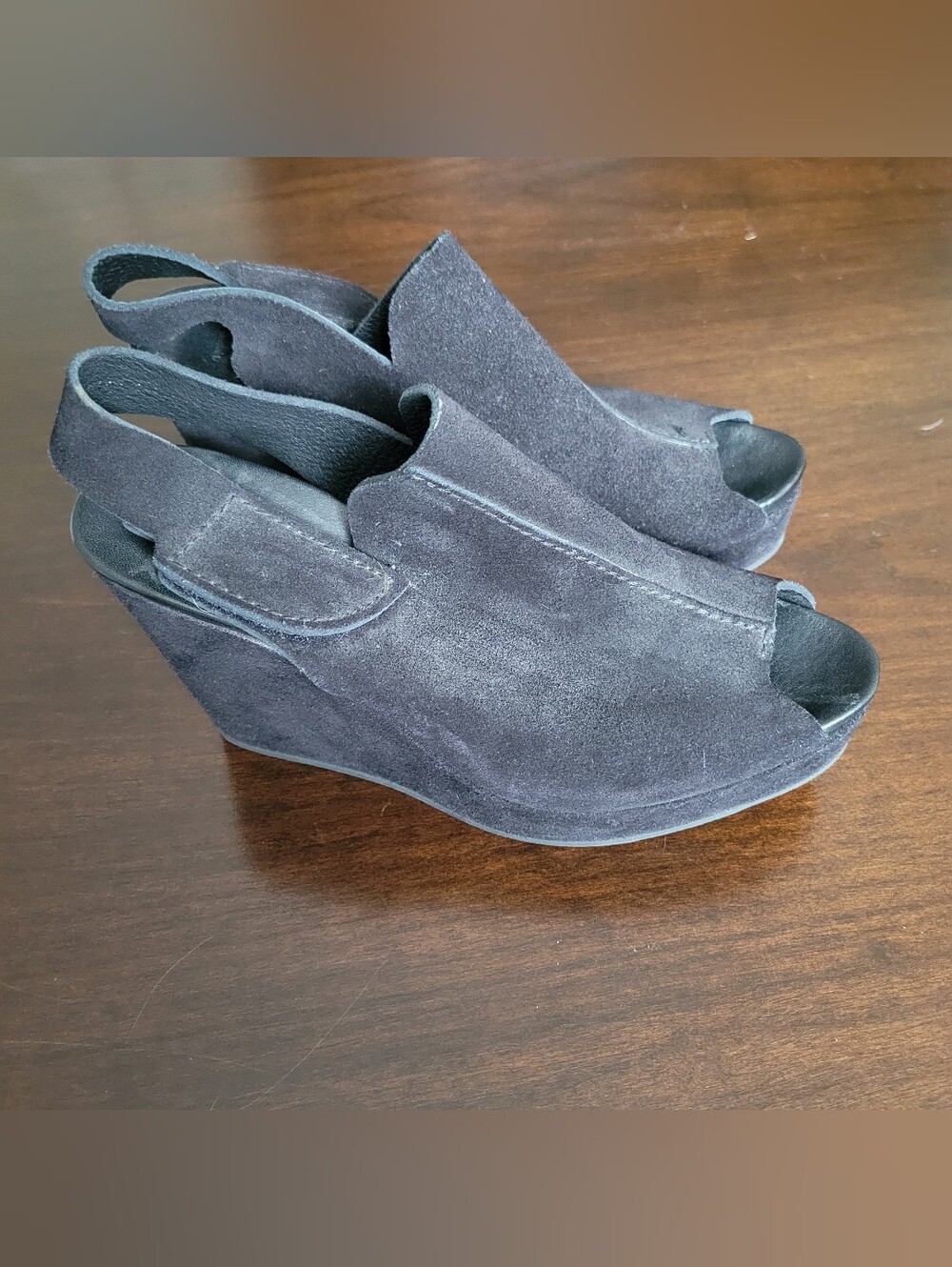 Pedro García black suede wedge platform sandals 6.5